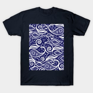 Paisley Bohemian Breeze Art - White and Blue T-Shirt